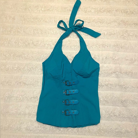 2000s carmin los angeles teal halter top - Picture 1 of 6